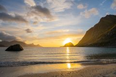 Haukland Beach at Sunset